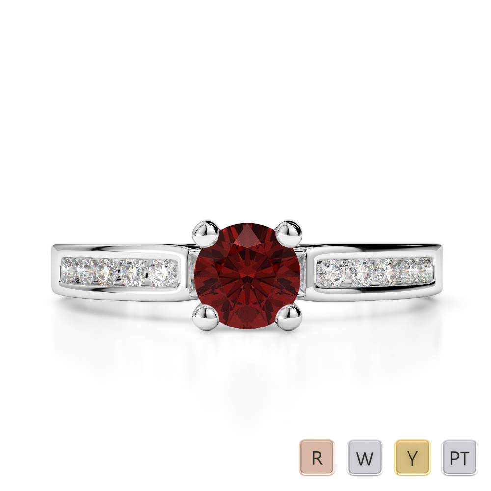 Prong Set Garnet & Channel Set Diamond Engagement Ring 0246