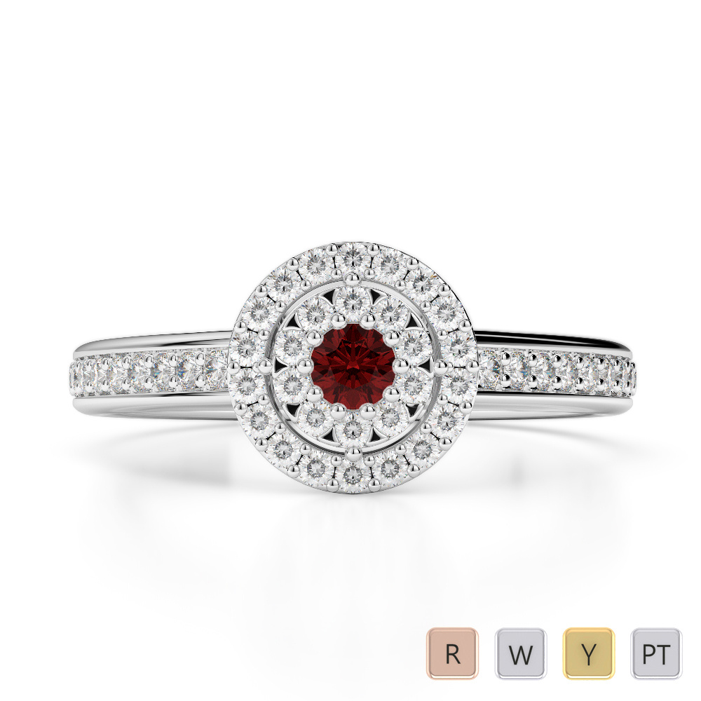 Round Cut Garnet Engagement Ring With Diamond 0250