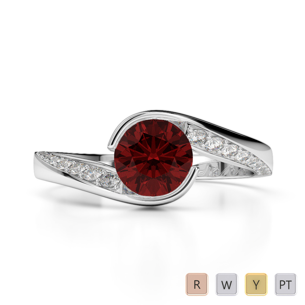 Bezel Set Garnet & Prong Set Diamond Engagement Ring 0267