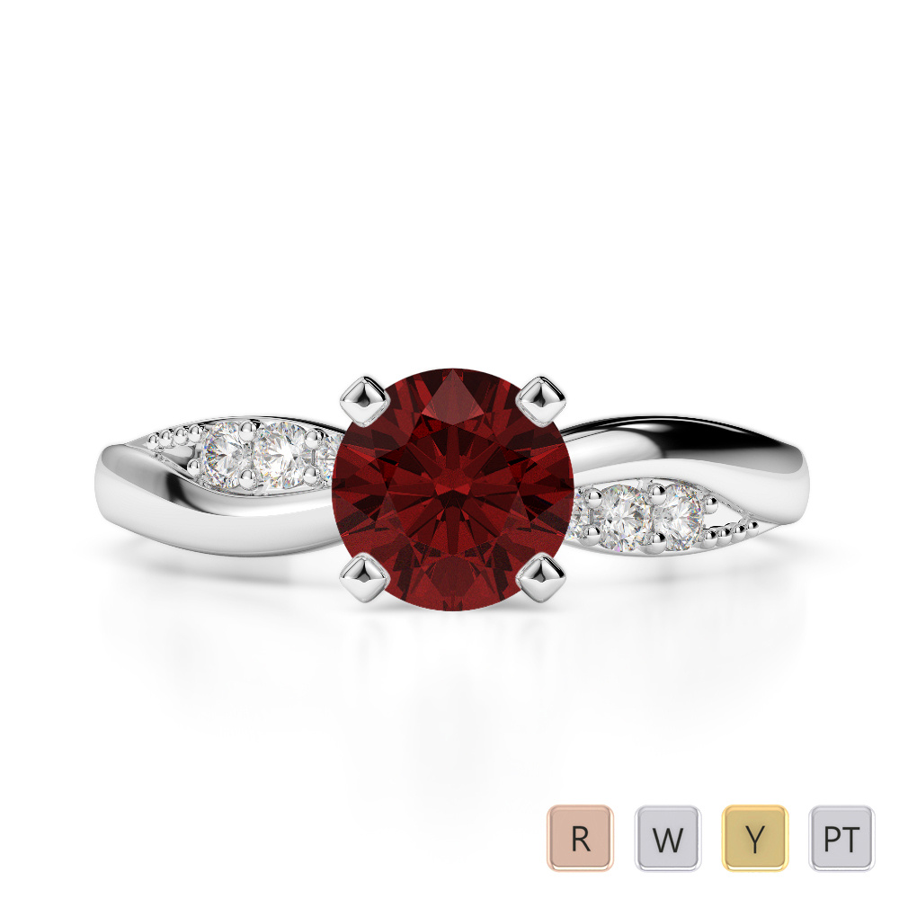 7 Stone Round Cut Garnet & Diamond Engagement Ring 0269