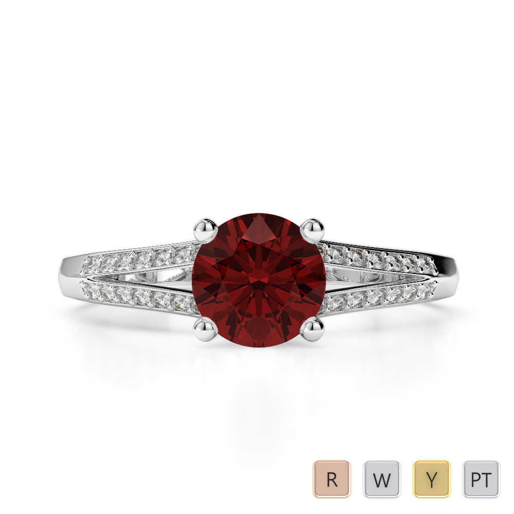 Prong Set Diamond and Garnet Engagement Ring 0276