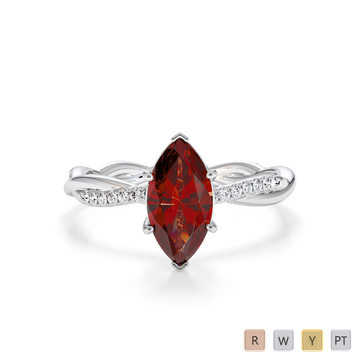 Marquise Cut Garnet and Diamond Engagement Ring 0767