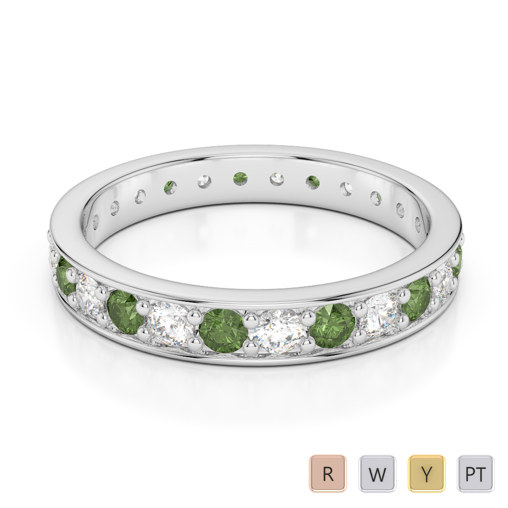 3MM Prong Set Green Tourmaline and Diamond Full Eternity Ring in Gold / Platinum ATZR-0358