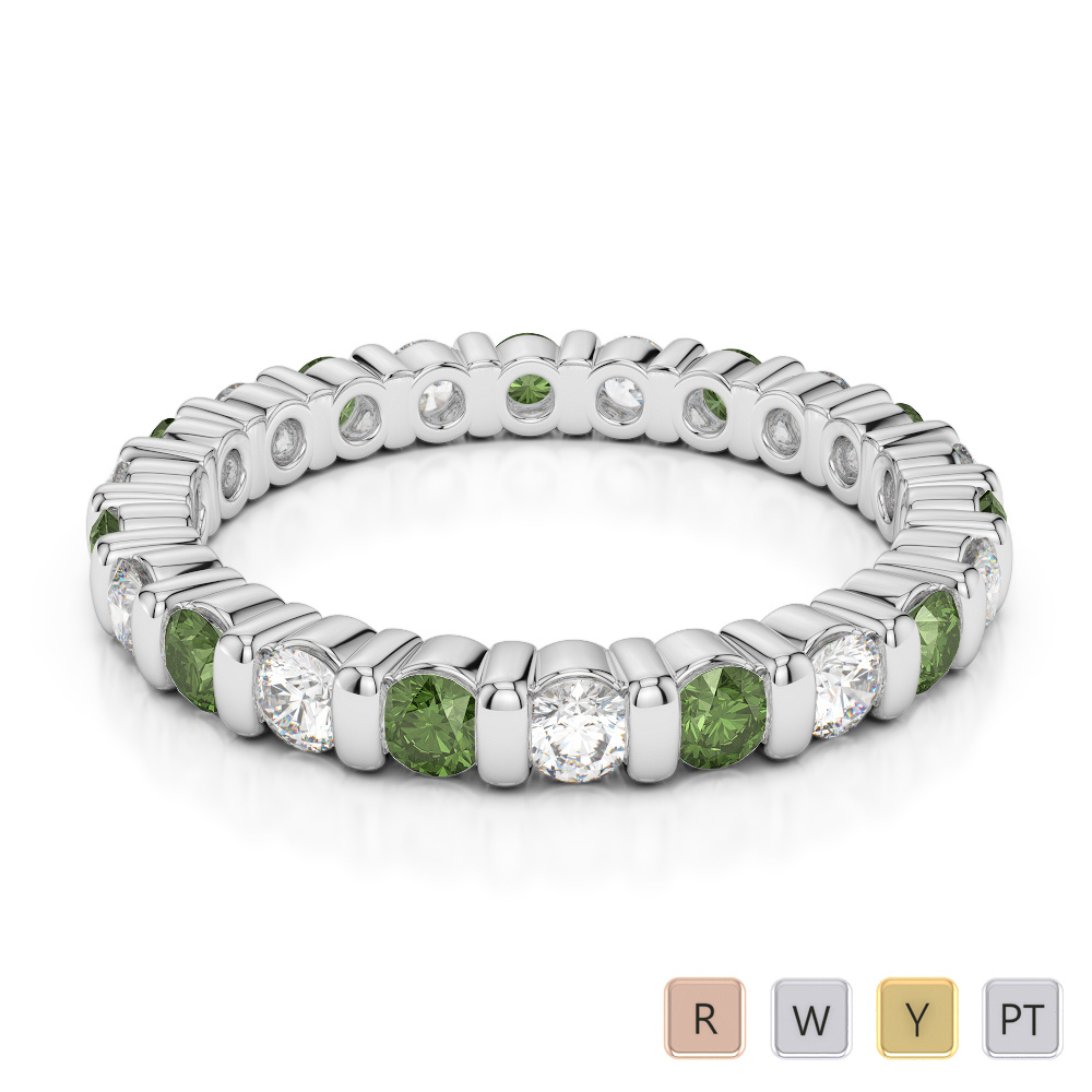 2.5MM Bar Set Diamond and Green Tourmaline Full Eternity Ring 0371