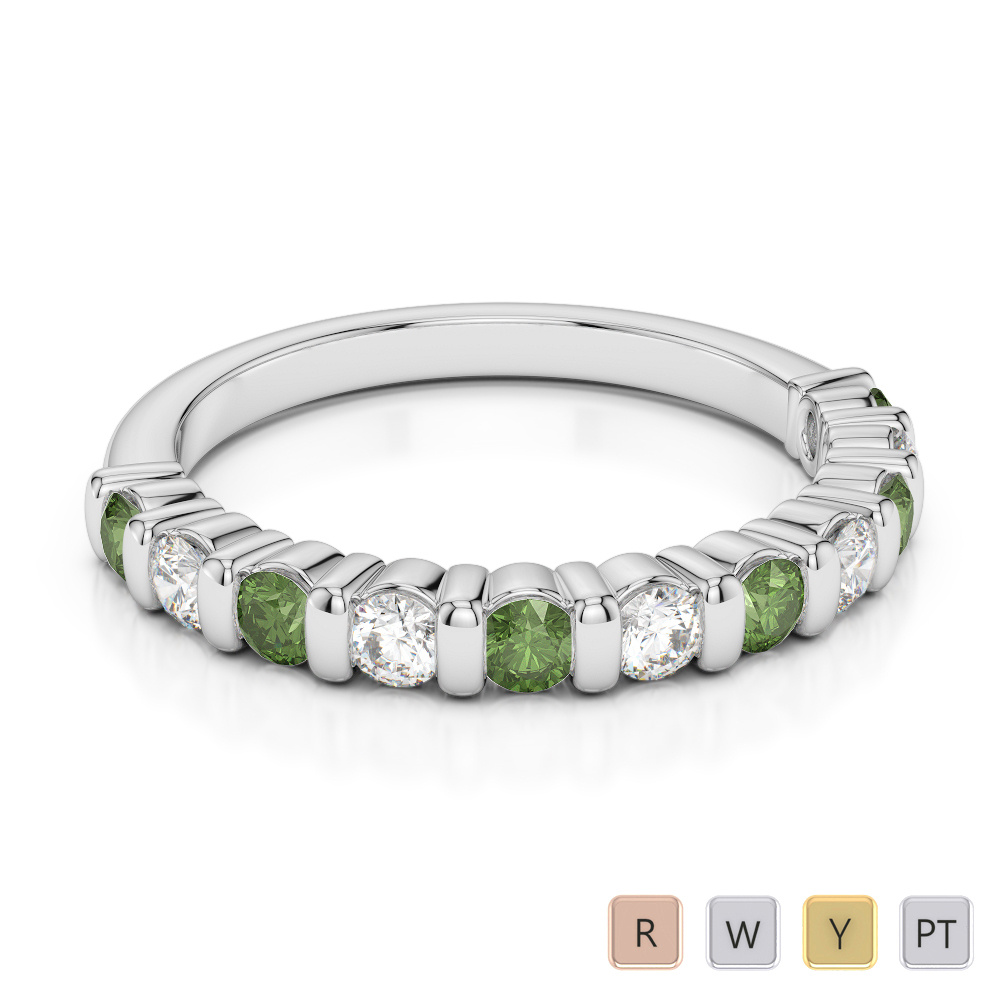 2.5MM Bar Set Green Tourmaline Half Eternity Ring With Diamond 0374