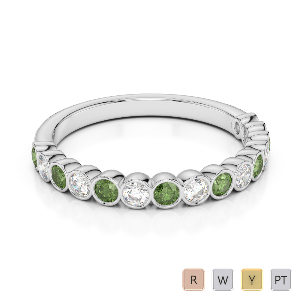 2.5MM Rubover Diamond and Green Tourmaline Half Eternity Ring 0380