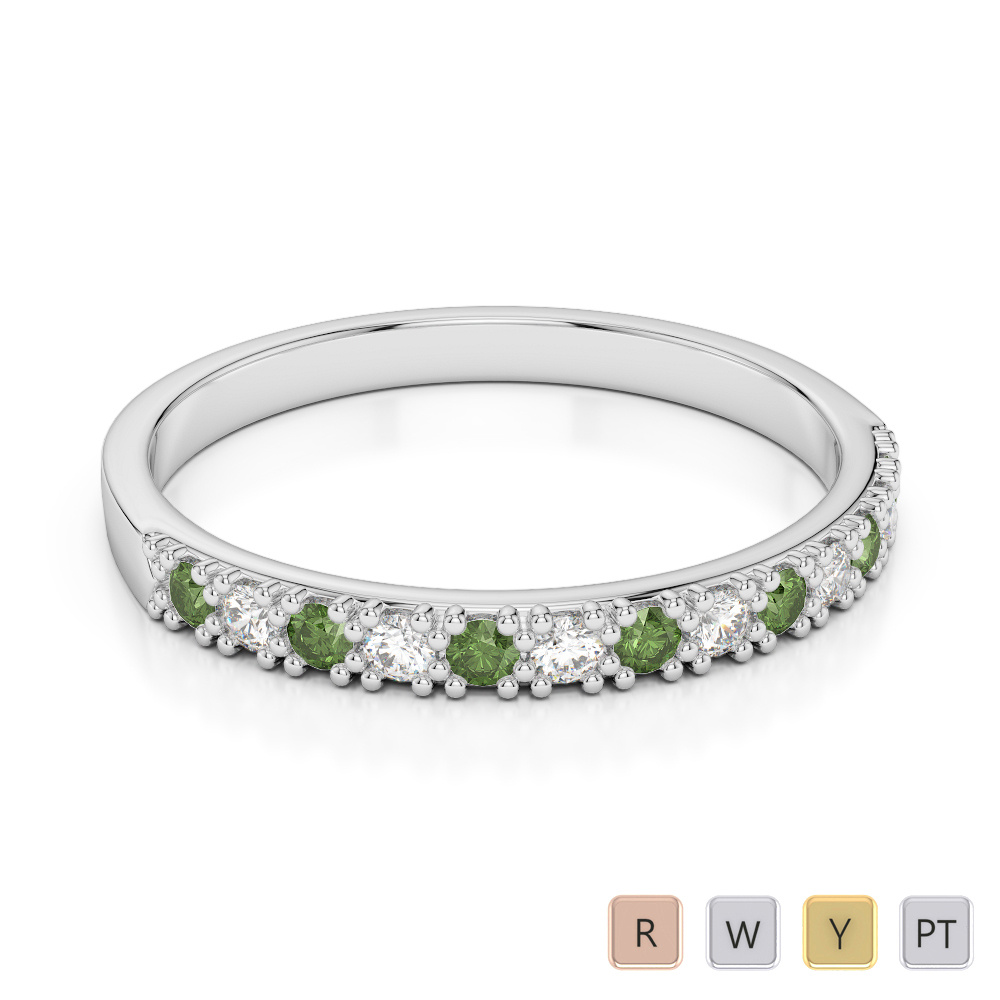 2.5 MM Prong Set Green Tourmaline Half Eternity Ring With Diamond 0407