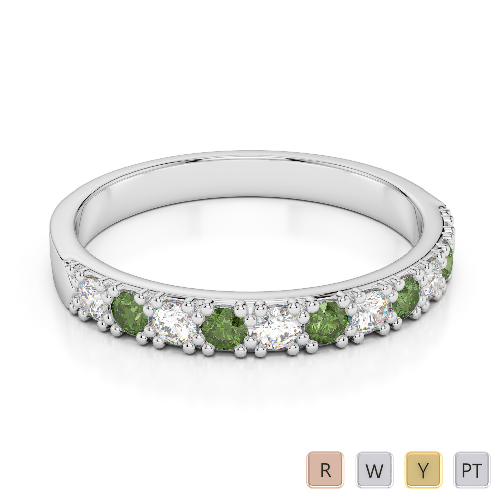 3 MM Round Cut Diamond & Green Tourmaline Half Eternity Ring 0408