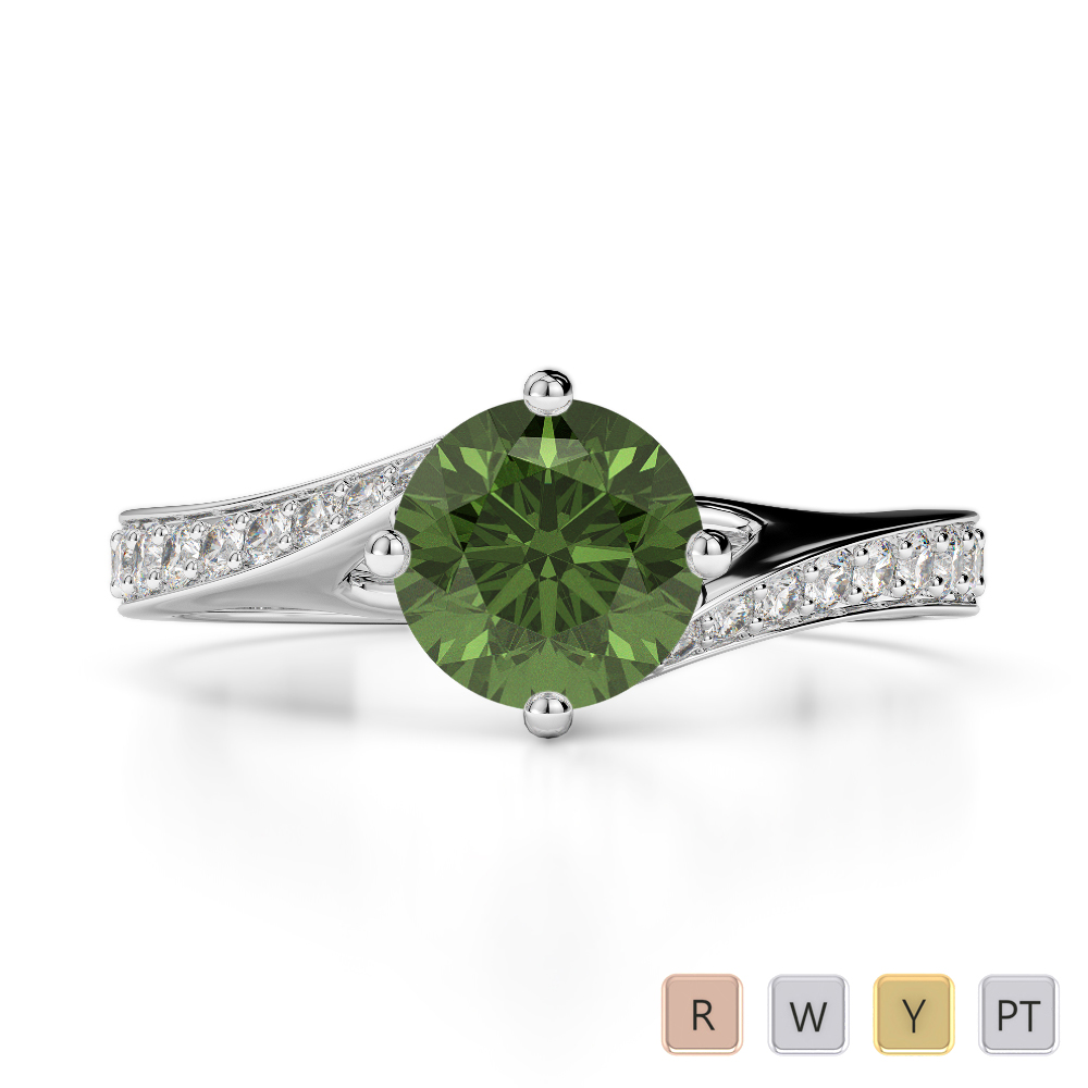 Claw Set Engagement Ring With Diamond and Green Tourmaline in Gold / Platinum ATZR-0205