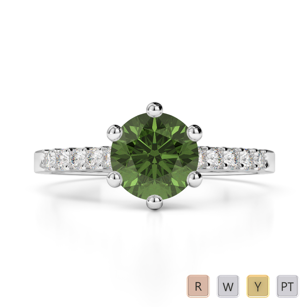 Round Cut Engagement Ring With Diamond & Green Tourmaline in Gold / Platinum ATZR-0206