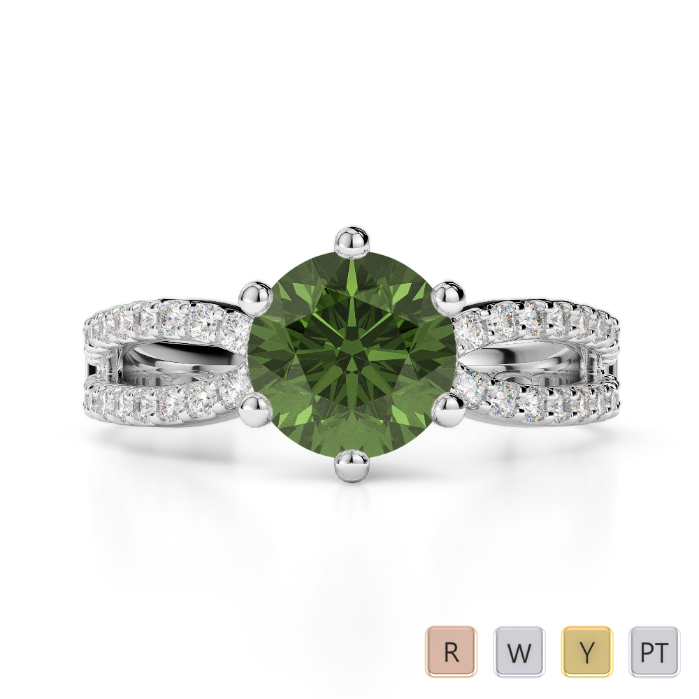 Claw Set Diamond and Green Tourmaline Engagement Ring in Gold / Platinum ATZR-0221