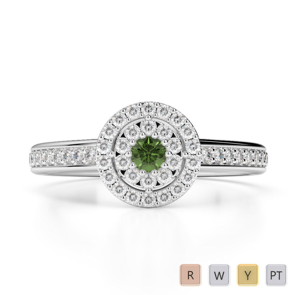 Round Cut Green Tourmaline Engagement Ring With Diamond in Gold / Platinum ATZR-0250