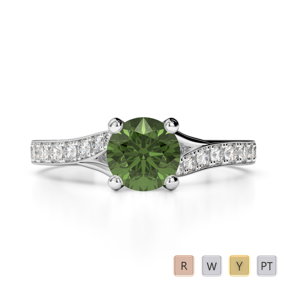 Prong Set Green Tourmaline and Diamond Engagement Ring 0263
