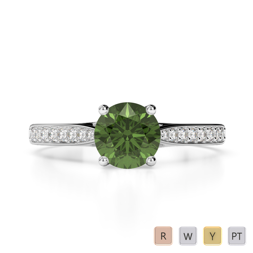 Round Cut Green Tourmaline Engagement Ring With Diamond in Gold / Platinum ATZR-0284