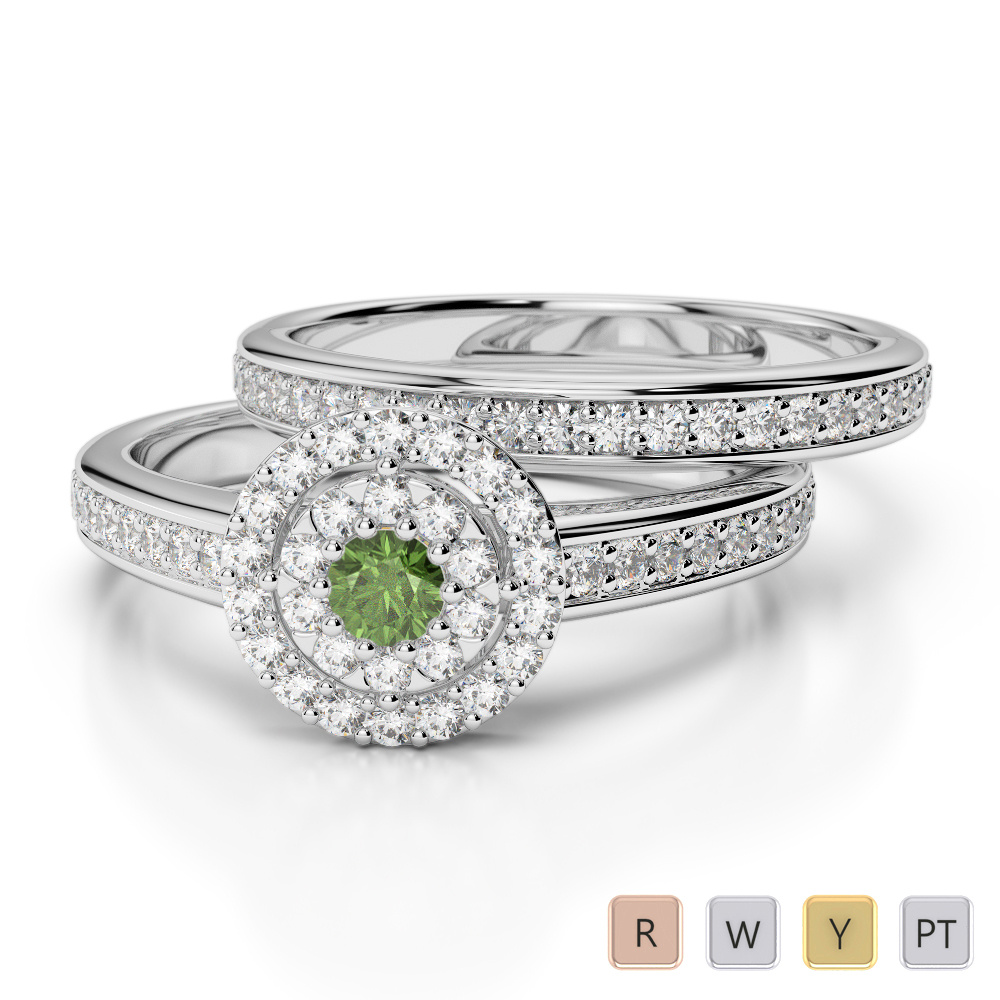 Prong Set Bridal Set Ring With Green Tourmaline & Diamond 0321