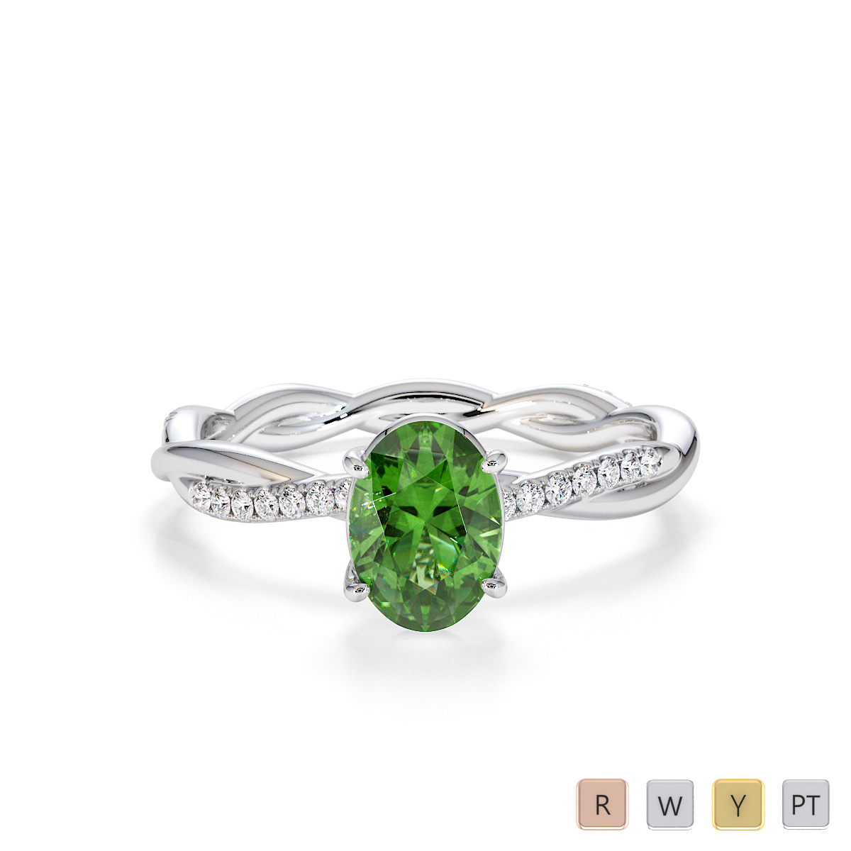 7x5mm Oval Shape Green Tourmaline Engagement Ring With Diamond 0765