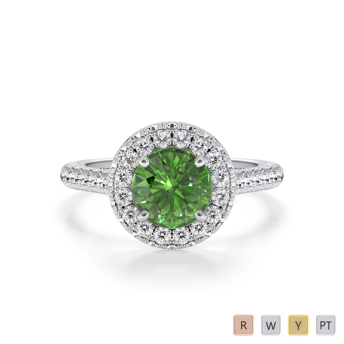 Prong Set Diamond and Green Tourmaline Engagement Ring 0776