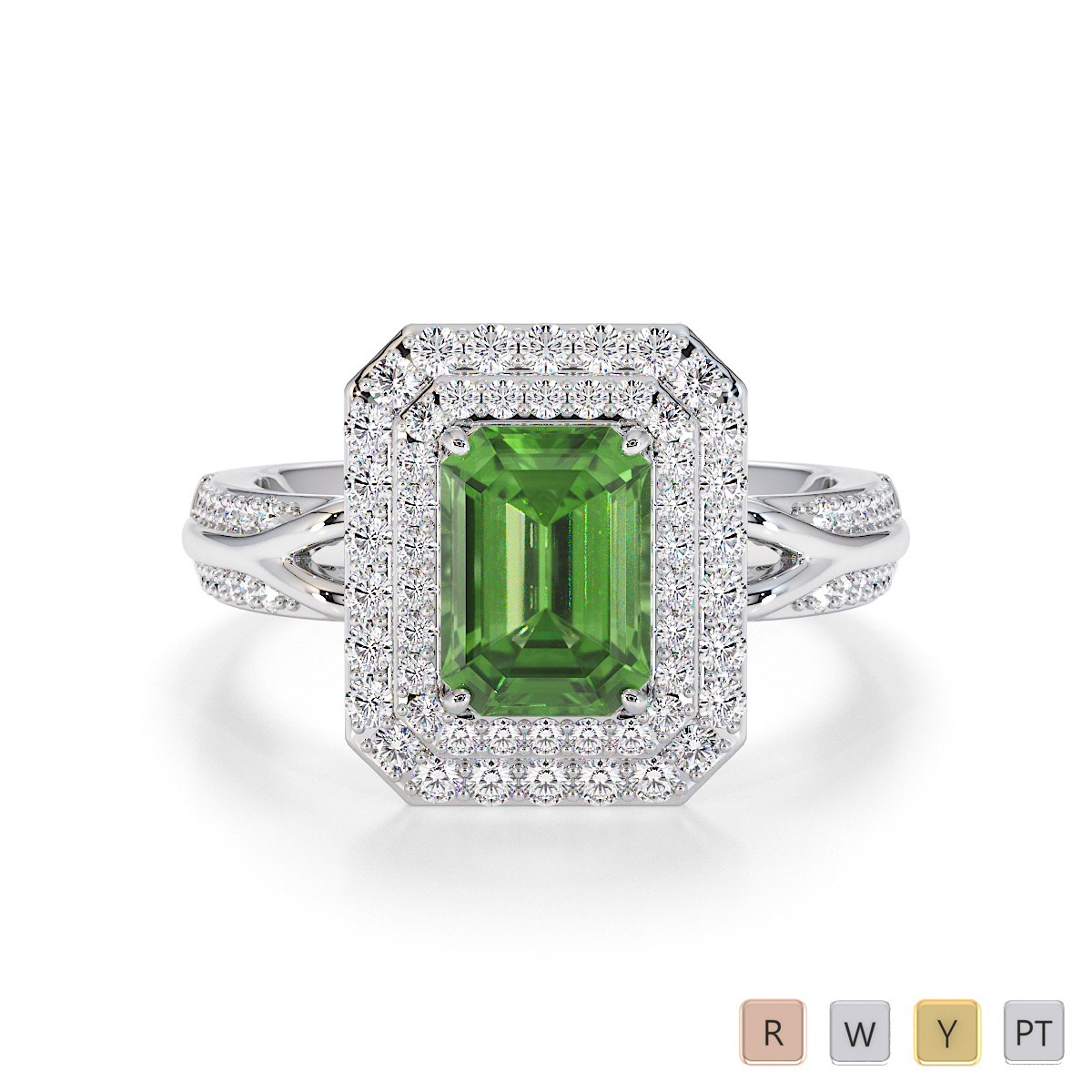 Emerald Cut Green Tourmaline and Diamond Engagement Ring 0779