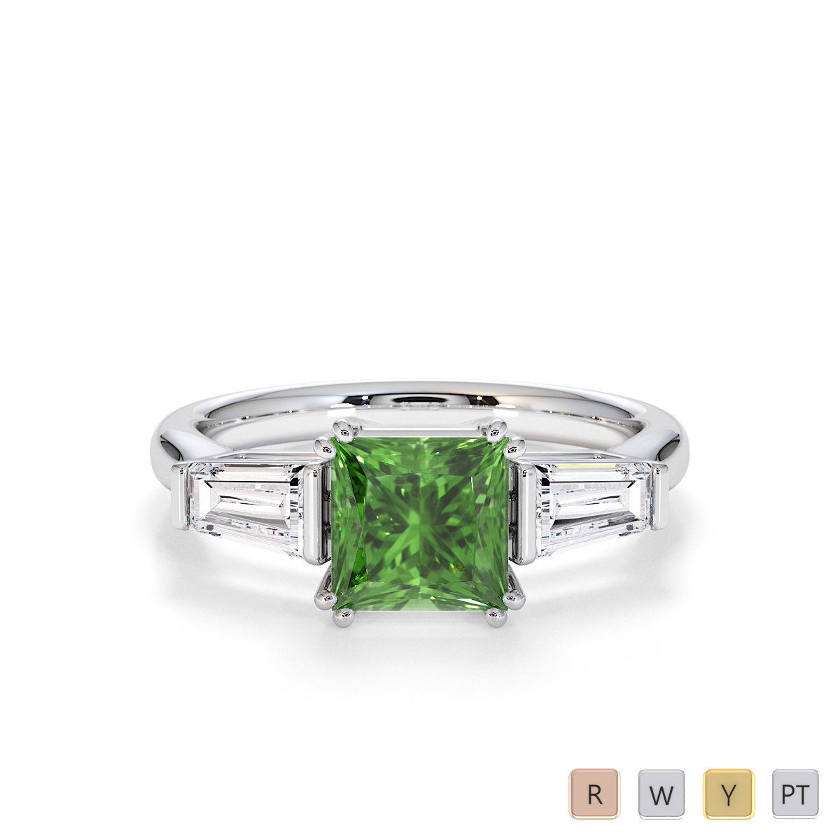 5.80 mm Princess Cut Green Tourmaline with Diamond Engagement Ring 0784