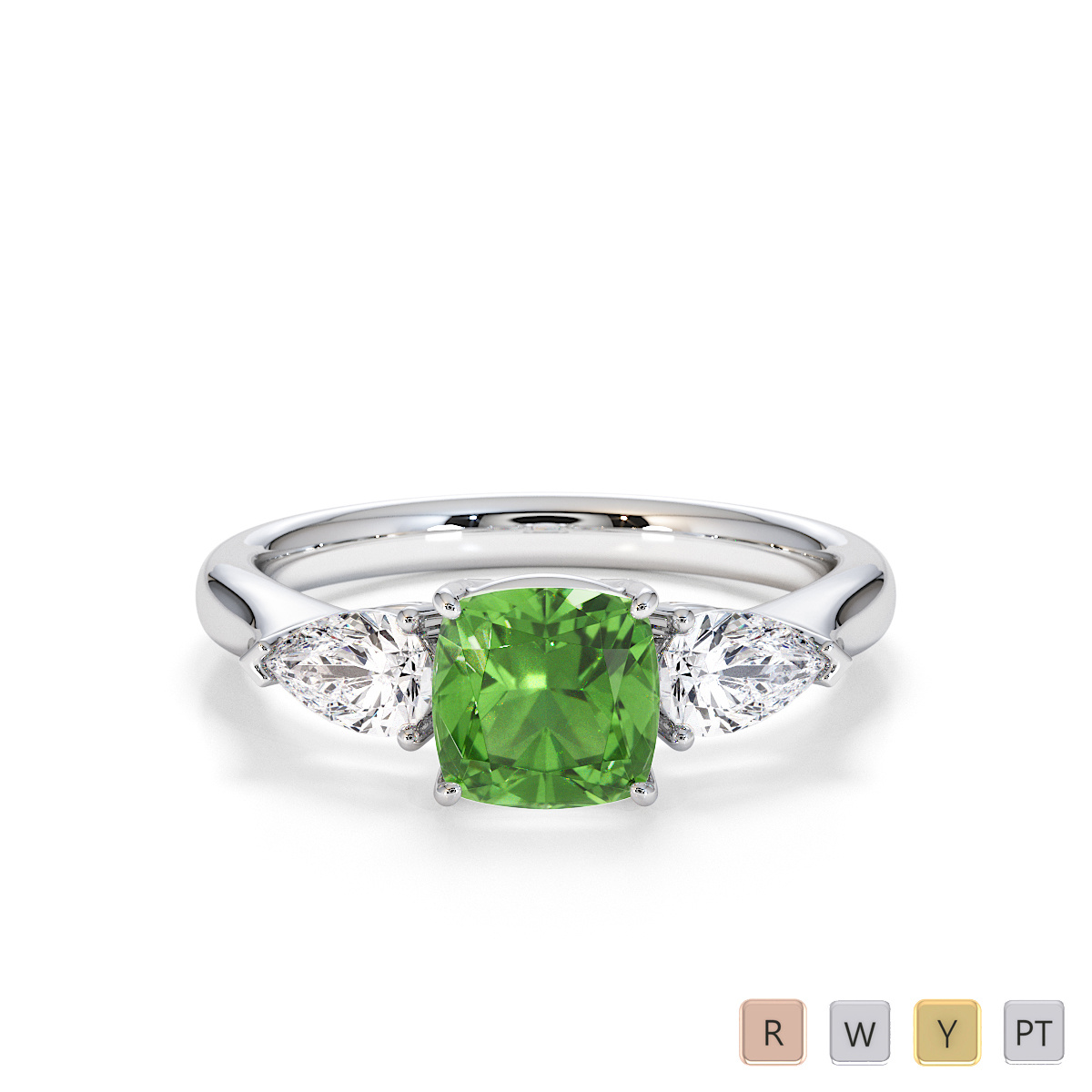 1Carat Cushion Natural Green Tourmaline and Diamond Engagement Ring 0785