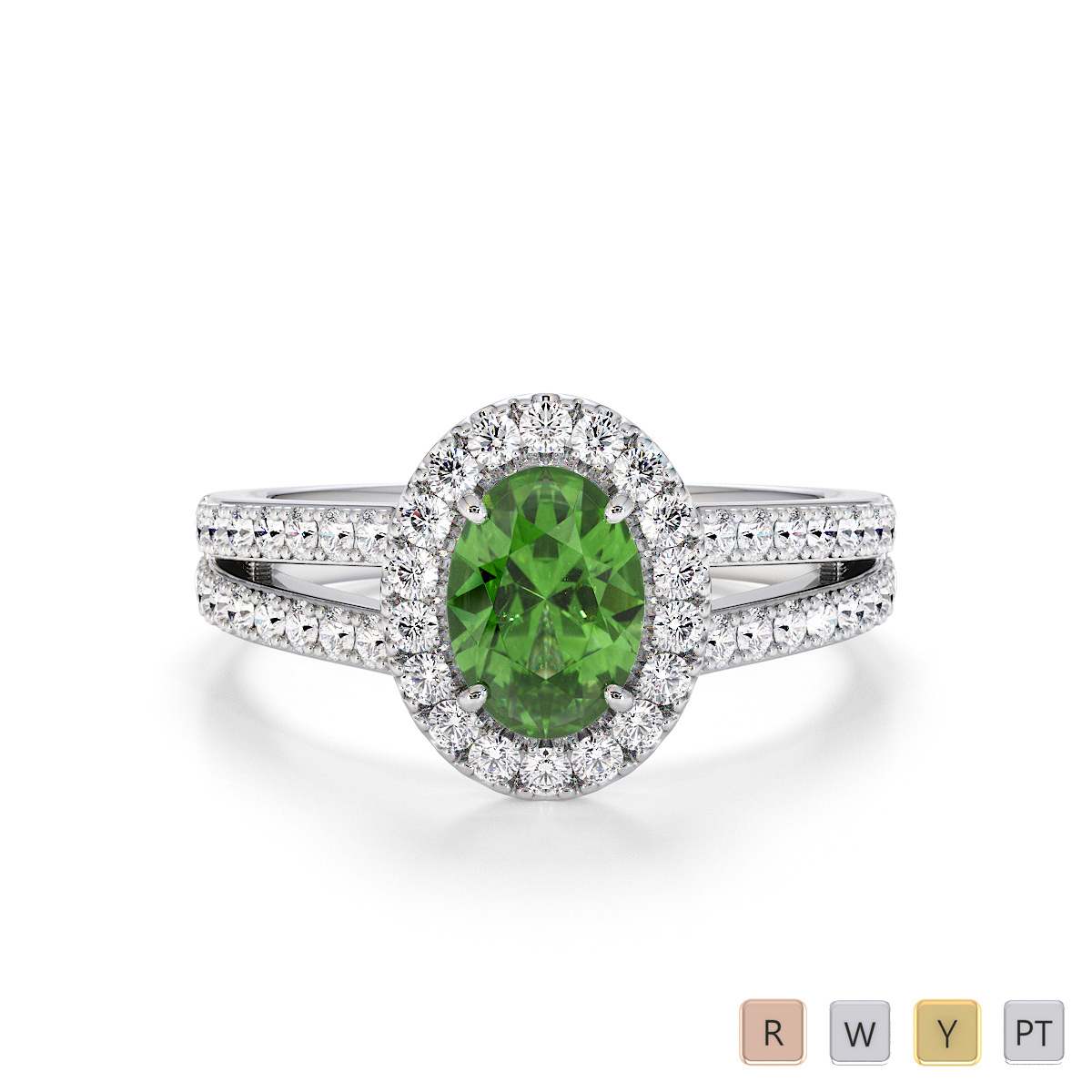 Oval Shape Green Tourmaline and Diamond Engagement Ring 0791
