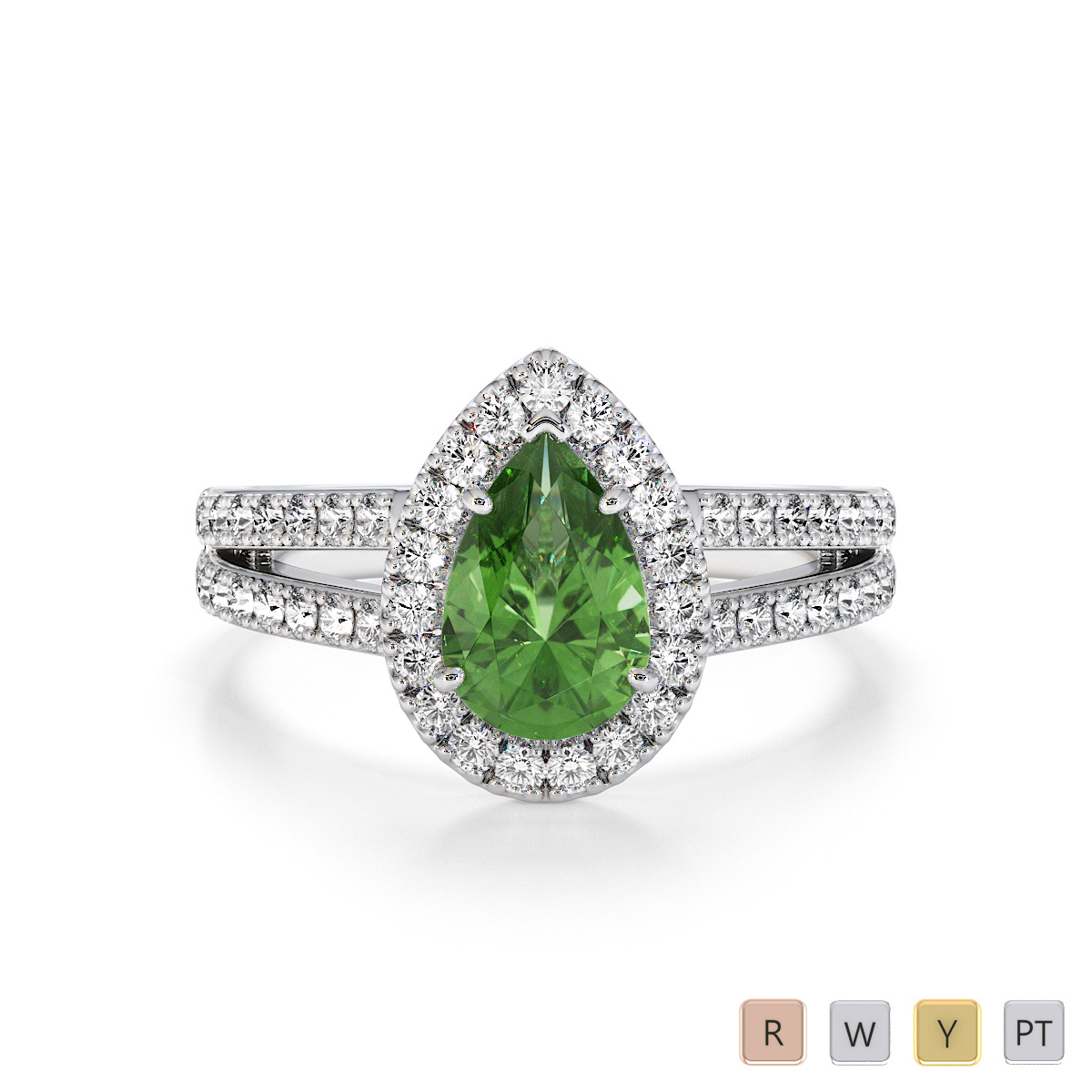 Pear Shape Green Tourmaline and Diamond Engagement Ring 0794