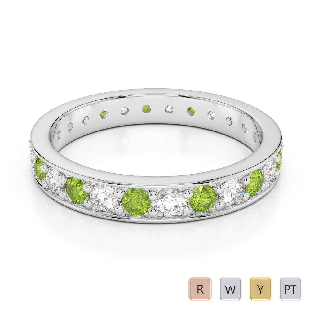 3MM Prong Set Peridot and Diamond Full Eternity Ring 0358