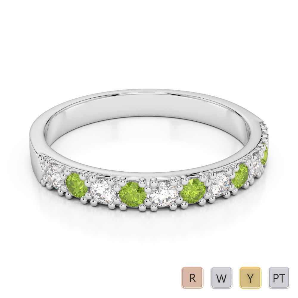 3 MM Round Cut Diamond & Peridot Half Eternity Ring 0408