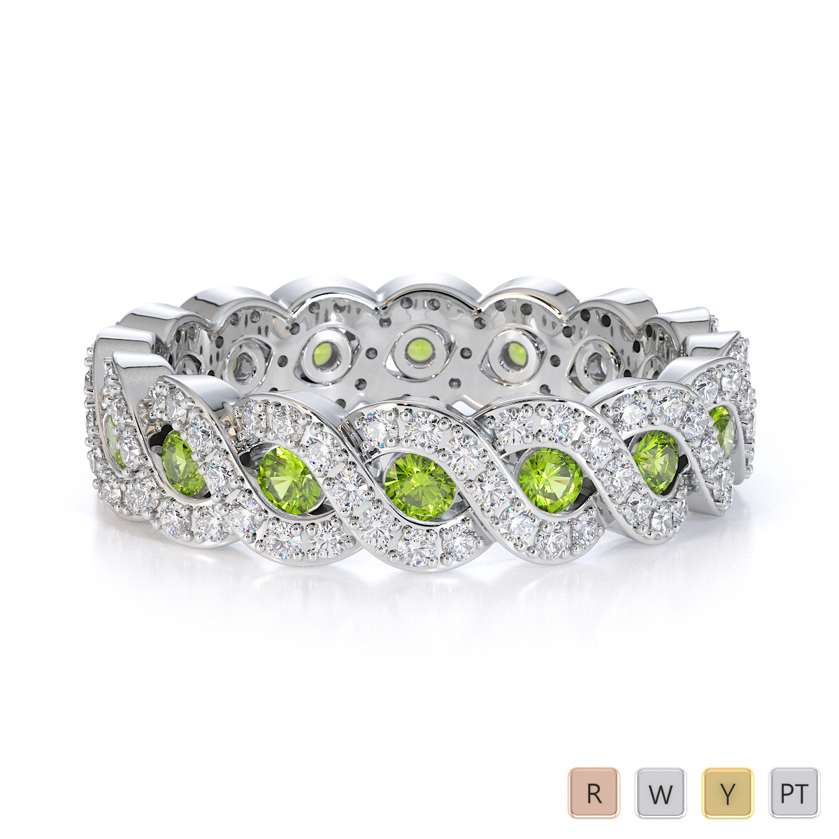 Channel Set Peridot & Prong Set Diamond Full Eternity Ring 0456