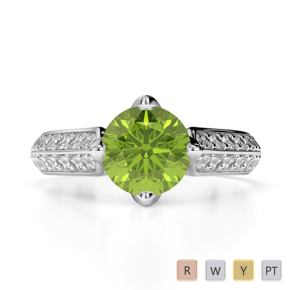 Round Cut Diamond Engagement Ring With Peridot in Gold / Platinum ATZR-0203