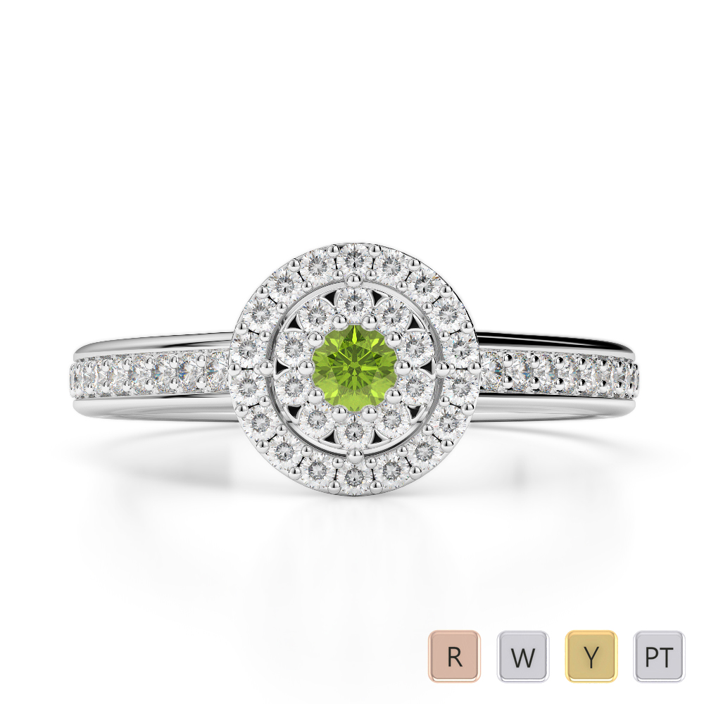Round Cut Peridot Engagement Ring With Diamond in Gold / Platinum ATZR-0250