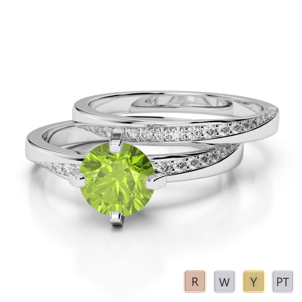 Four Prong Set Peridot Bridal Set Ring With Diamond 0324