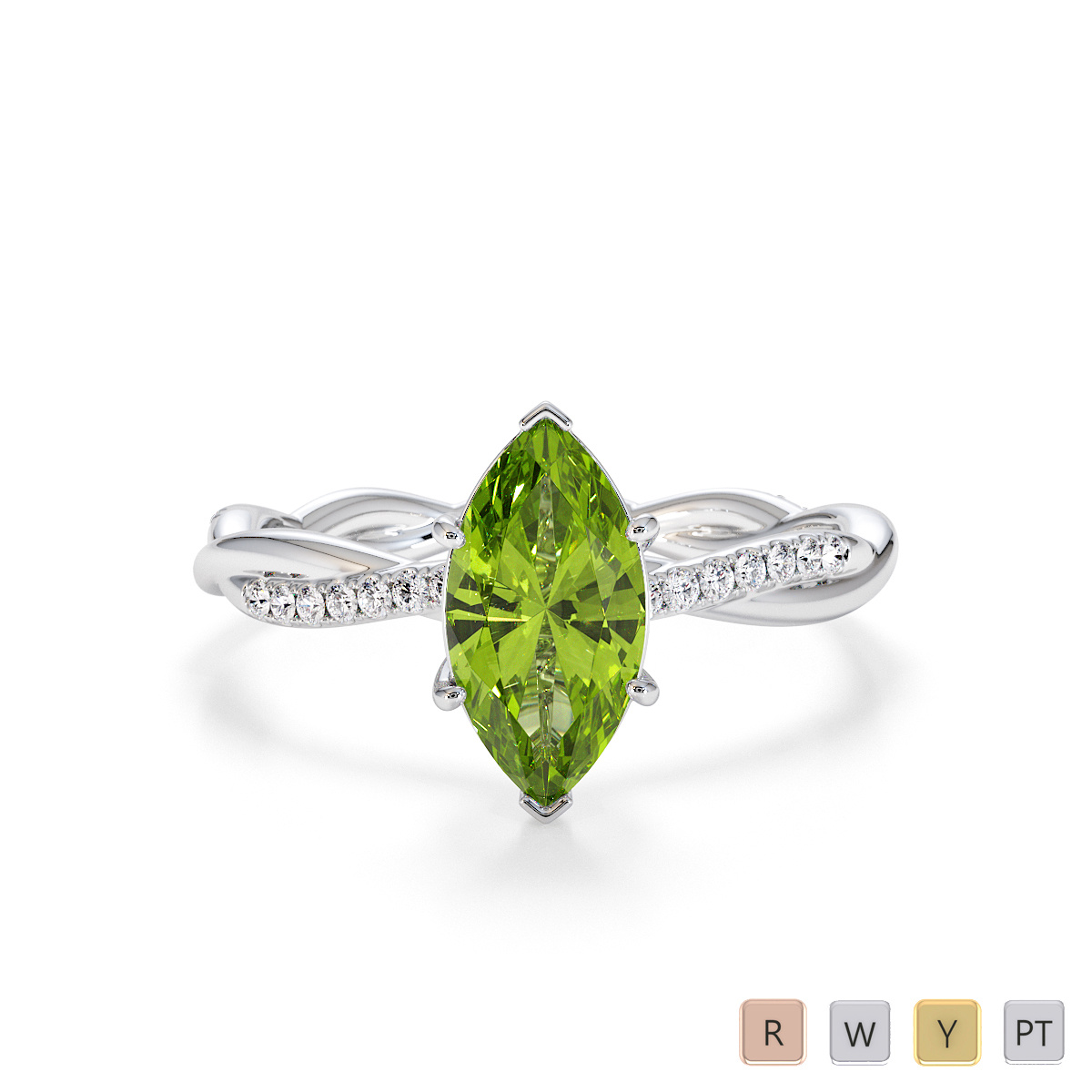 Marquise Cut Peridot and Diamond Engagement Ring 0767