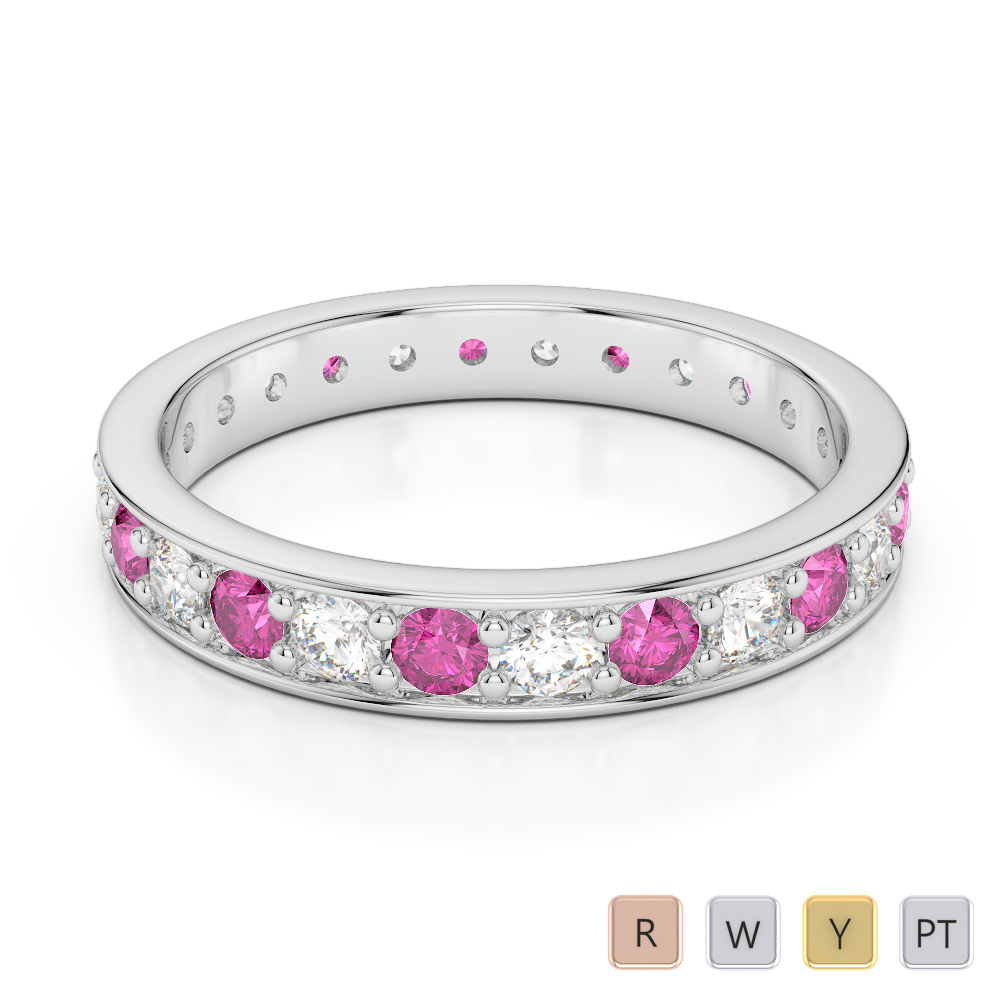 3MM Prong Set Pink Sapphire and Diamond Full Eternity Ring 0358