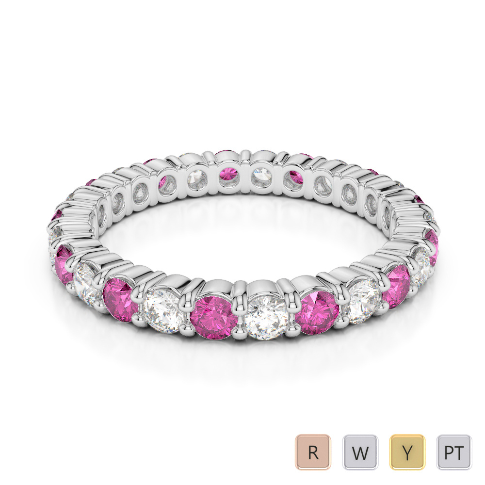 2.5 MM Round Cut Pink Sapphire Full Eternity Ring With Diamond 0389