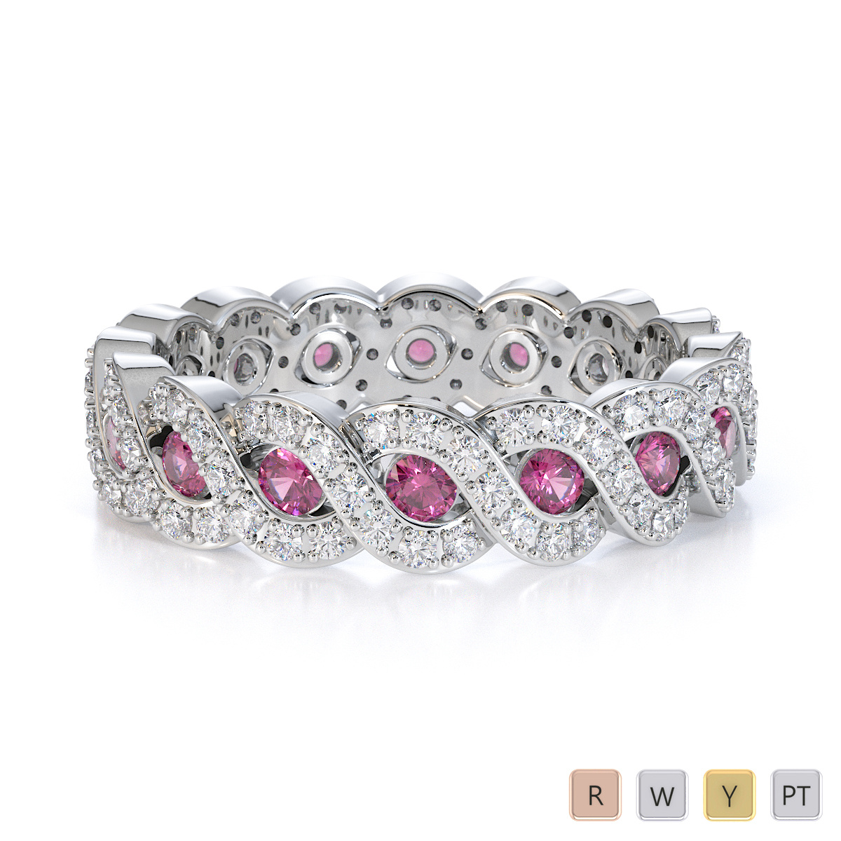 Channel Set Pink Sapphire & Prong Set Diamond Full Eternity Ring 0456