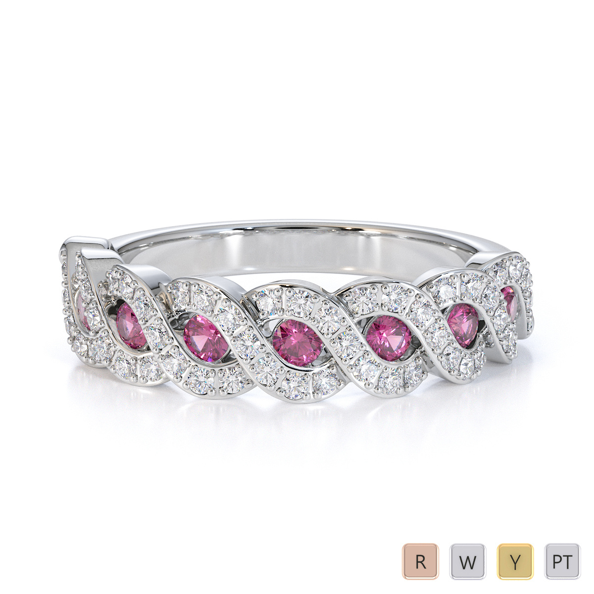 Channel Set Pink Sapphire & Prong Set Diamond Half Eternity Ring 0457