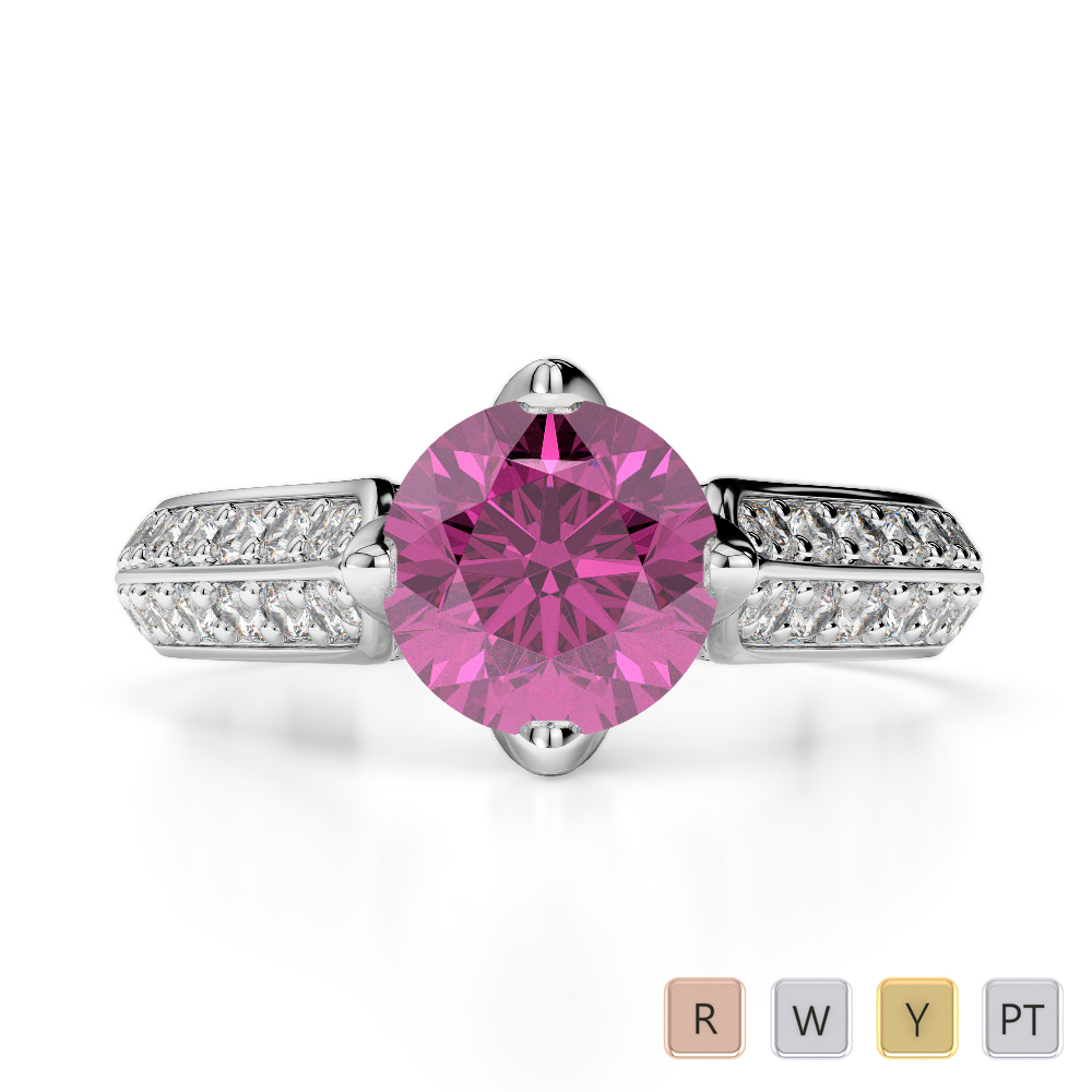 Round Cut Diamond Engagement Ring With Pink Sapphire in Gold / Platinum ATZR-0203