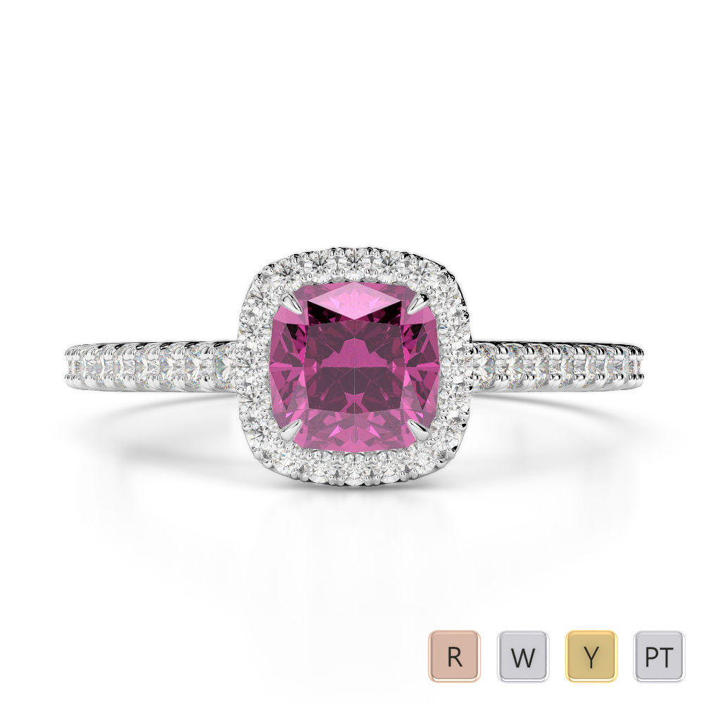 Cushion Cut Pink Sapphire and Round Diamond Engagement Ring 0210