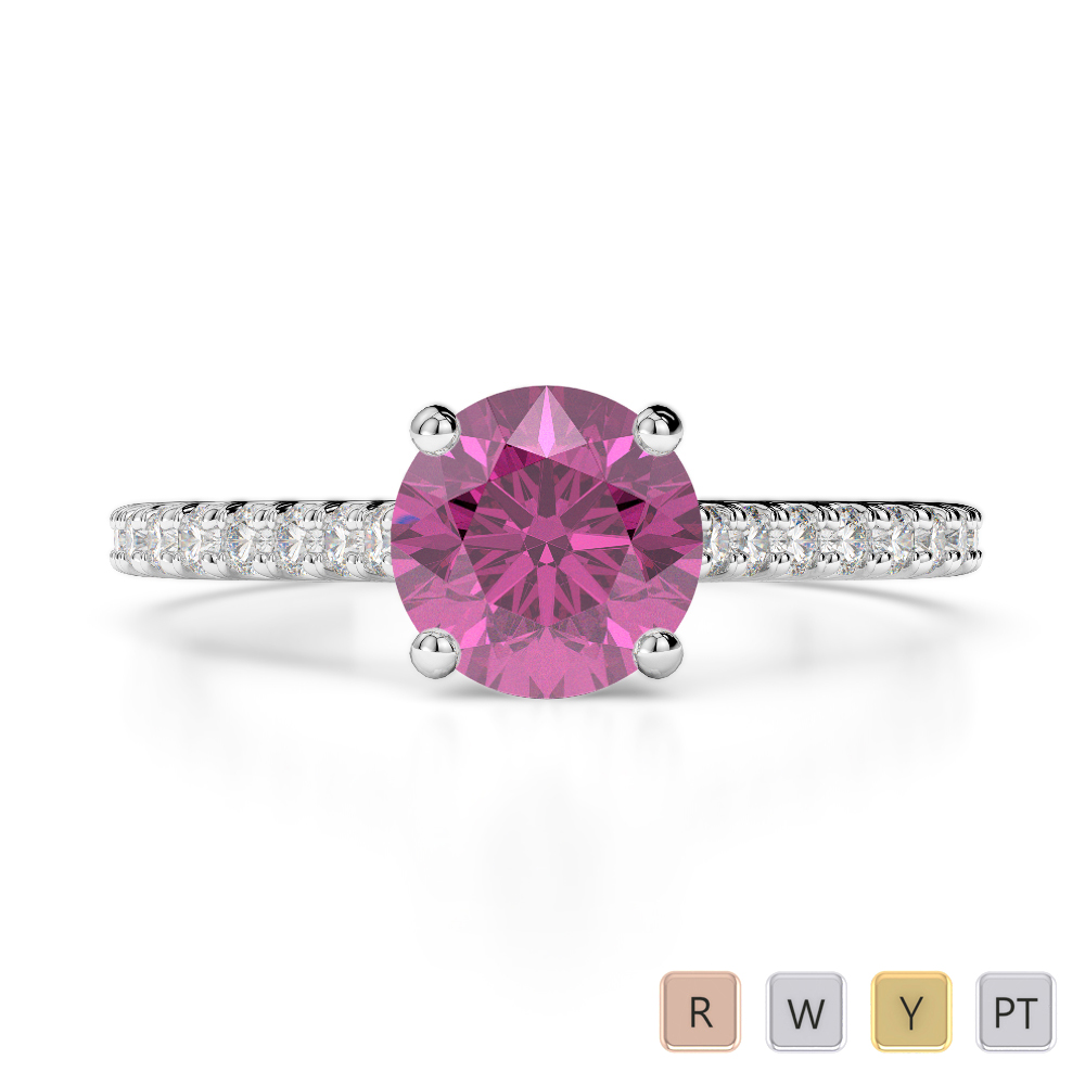 Round Cut Diamond and Pink Sapphire Engagement Ring in Gold / Platinum ATZR-0211