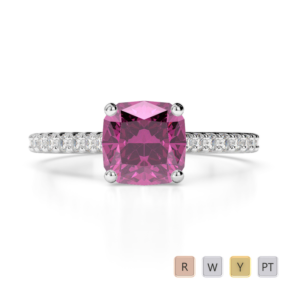 Cushion Cut Pink Sapphire and Round Diamond Engagement Ring 0214
