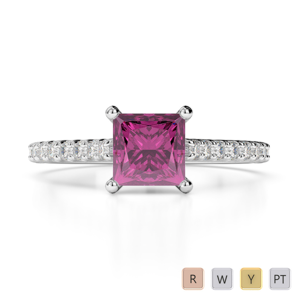 Princess Cut Pink Sapphire Engagement Ring With Diamond 0215