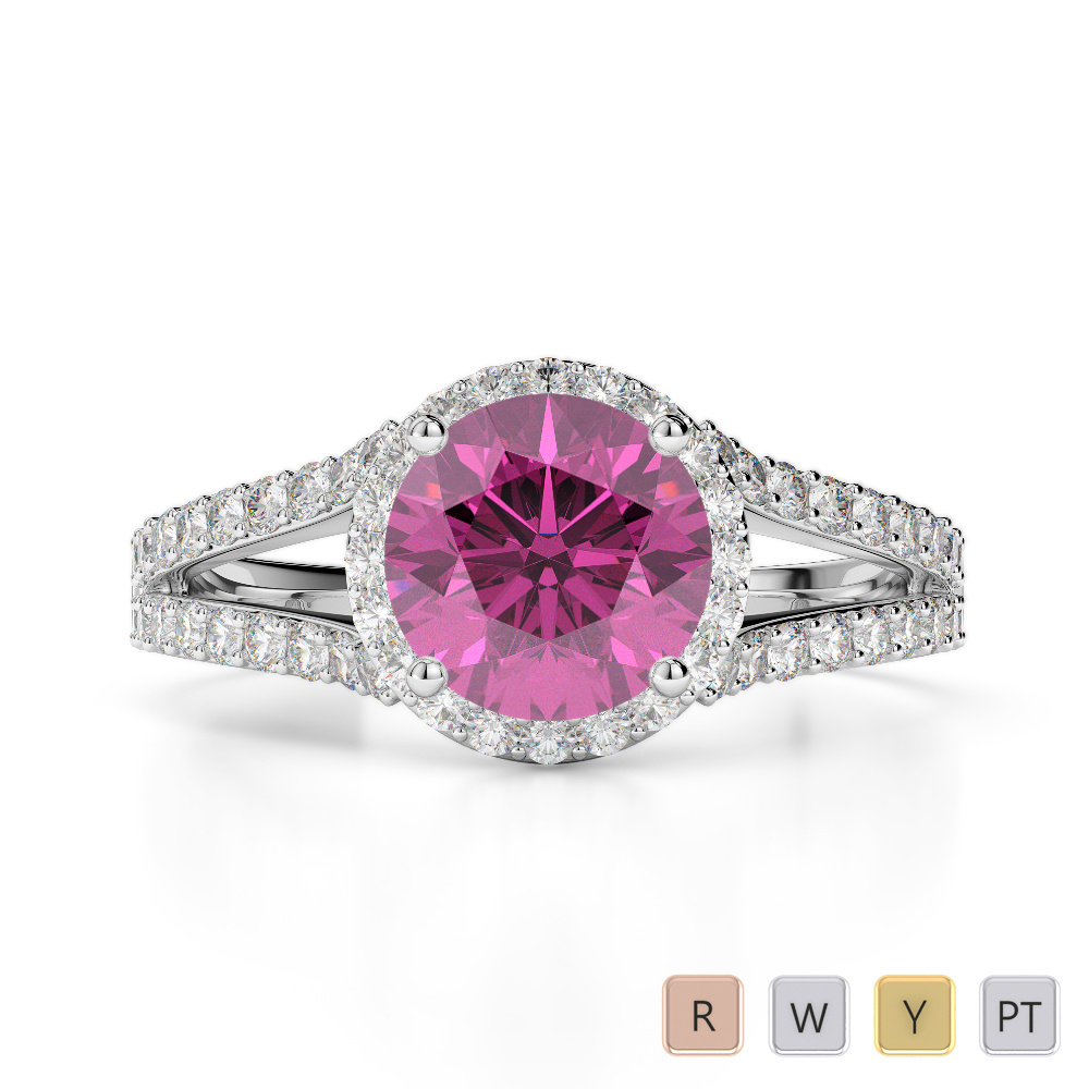 Prong Set Pink Sapphire and Diamond Engagement Ring 0218