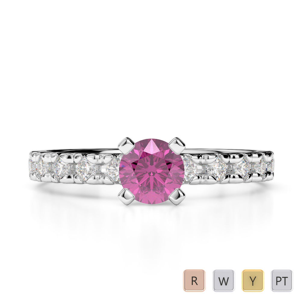 Claw Set Diamond Engagement Ring With Pink Sapphire 0233