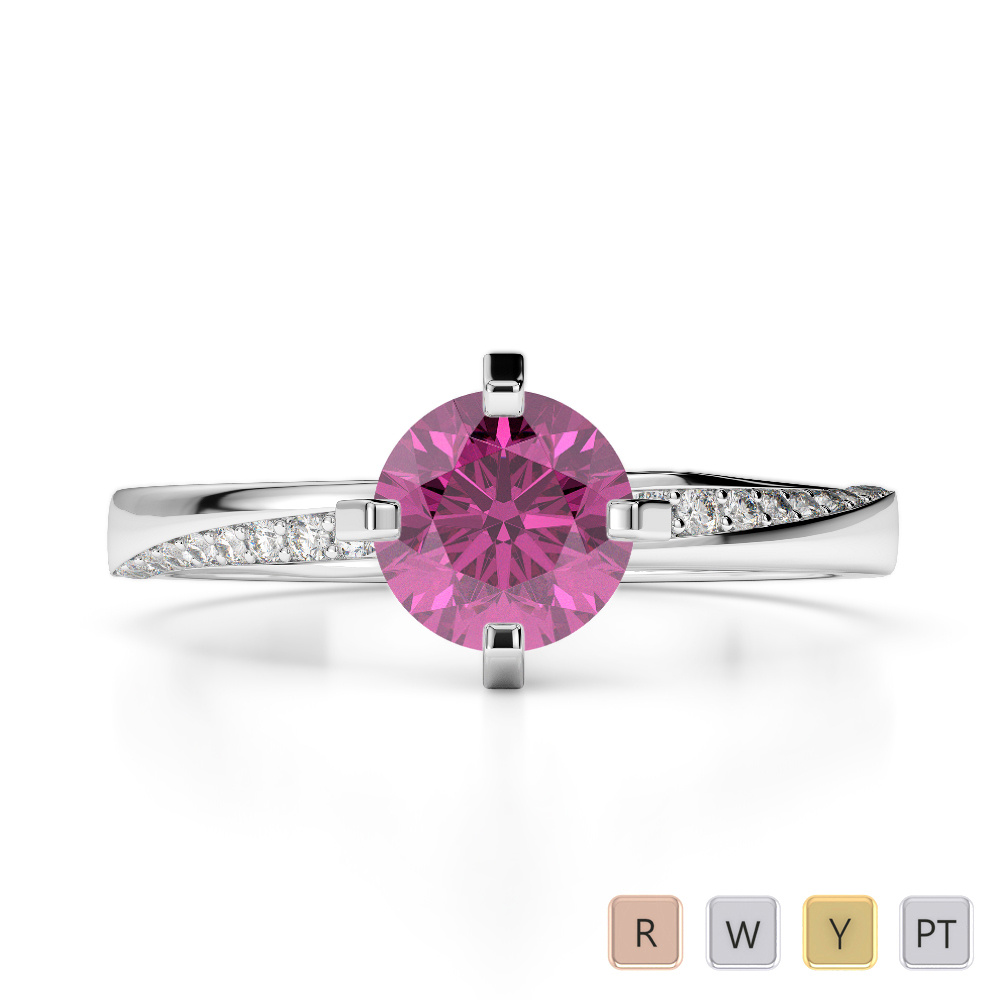 4 Claw Set Pink Sapphire & Diamond Engagement Ring 0258