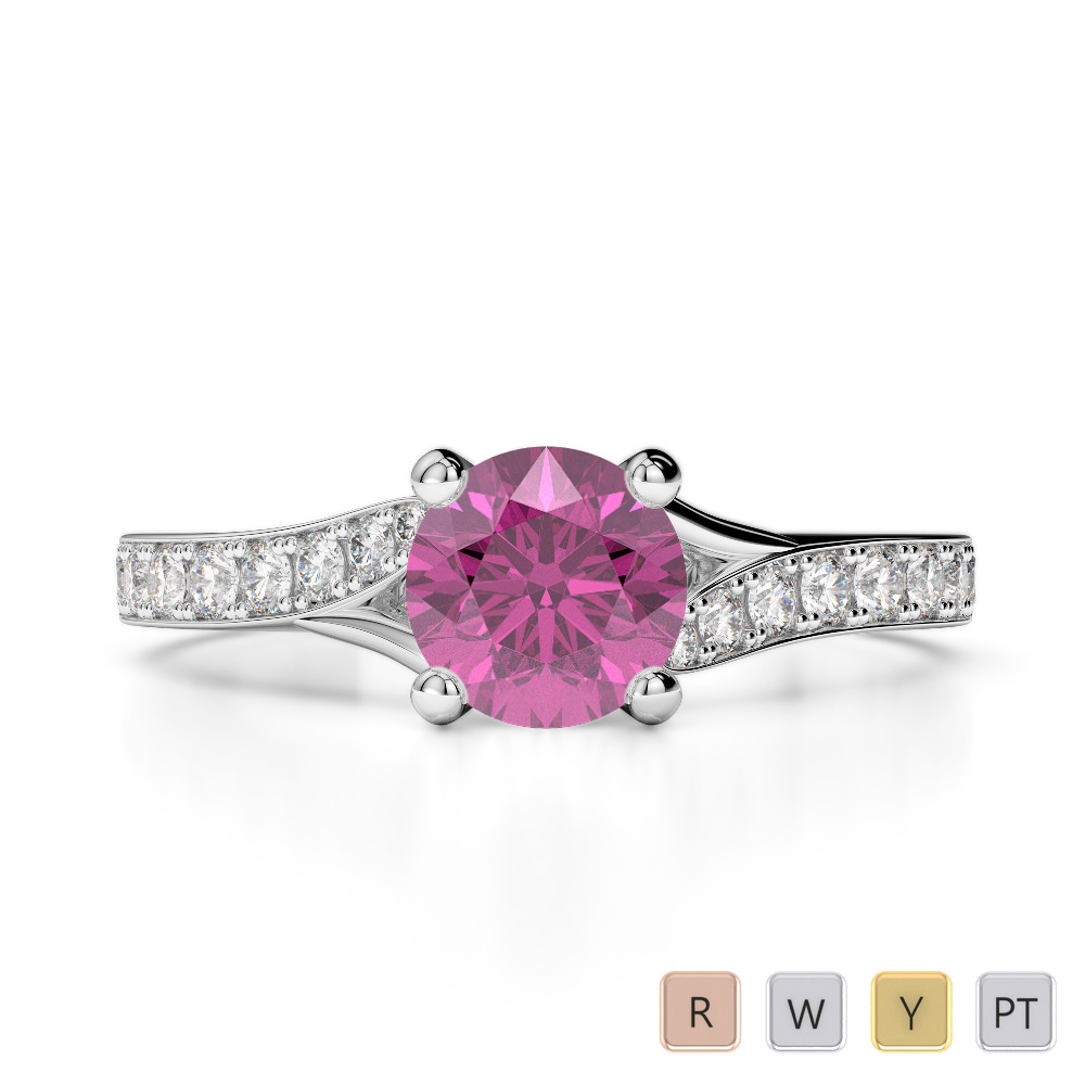 Prong Set Pink Sapphire and Diamond Engagement Ring 0263