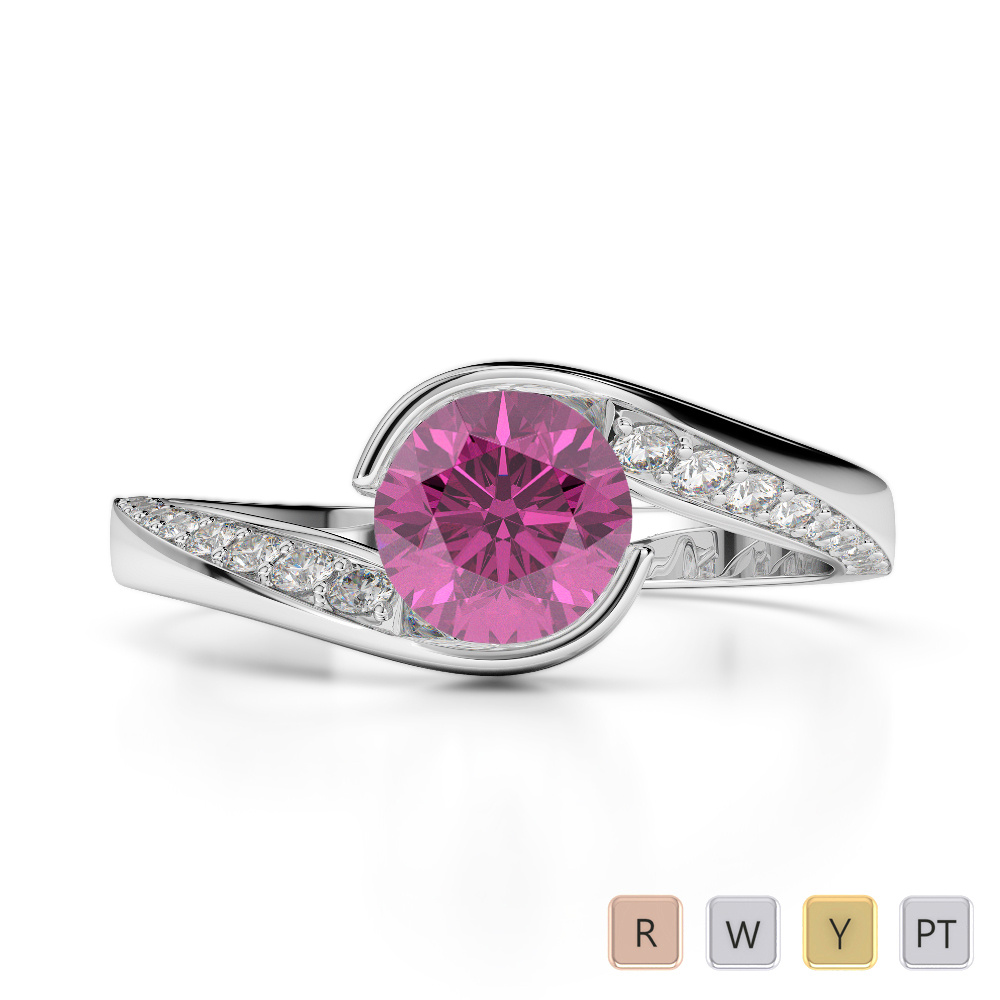 Bezel Set Pink Sapphire & Prong Set Diamond Engagement Ring 0267