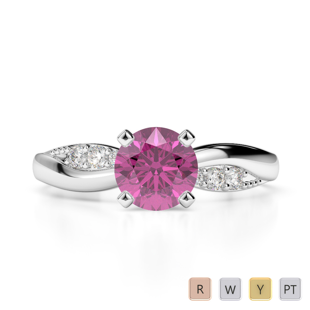 7 Stone Round Cut Pink Sapphire & Diamond Engagement Ring 0269