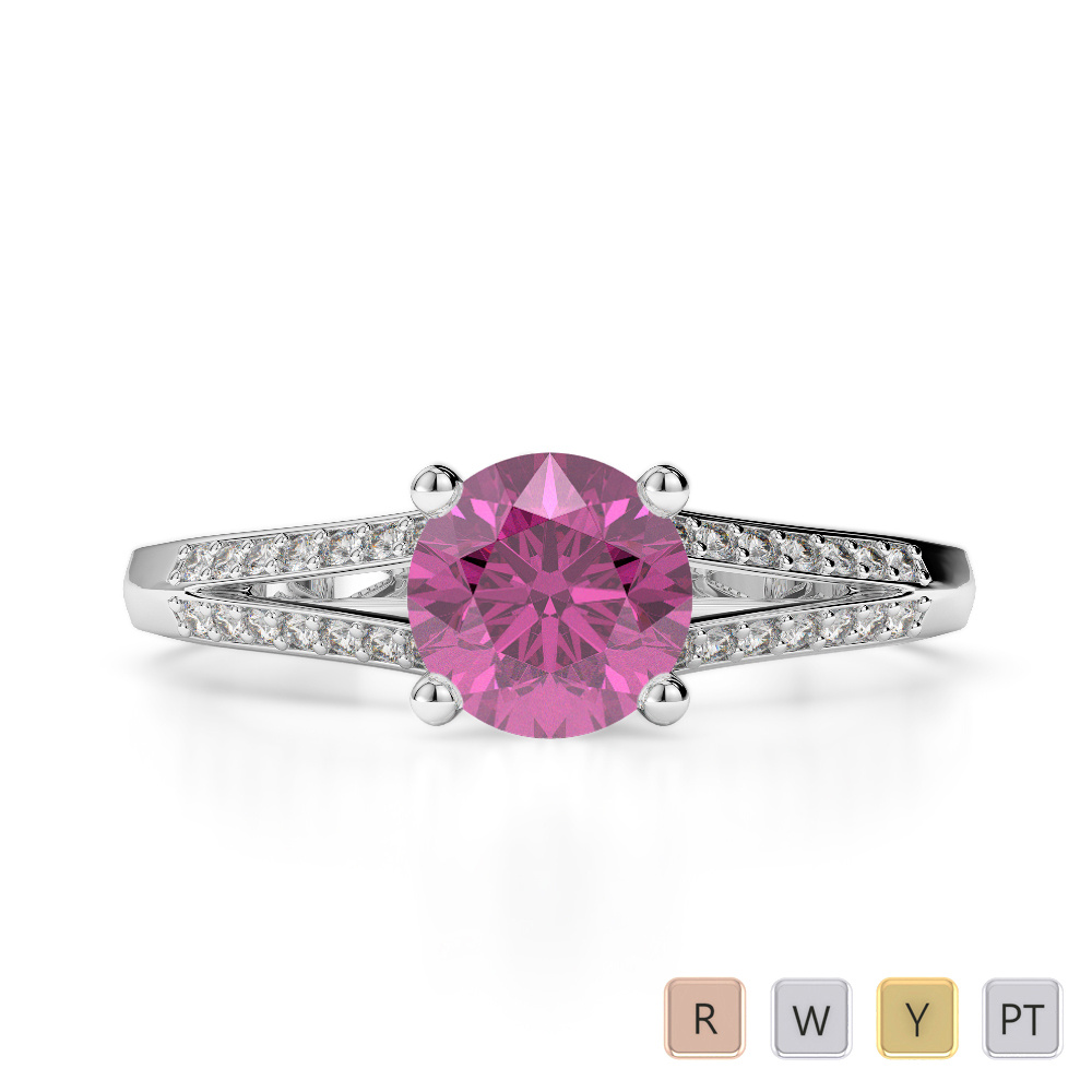 Prong Set Diamond and Pink Sapphire Engagement Ring 0276