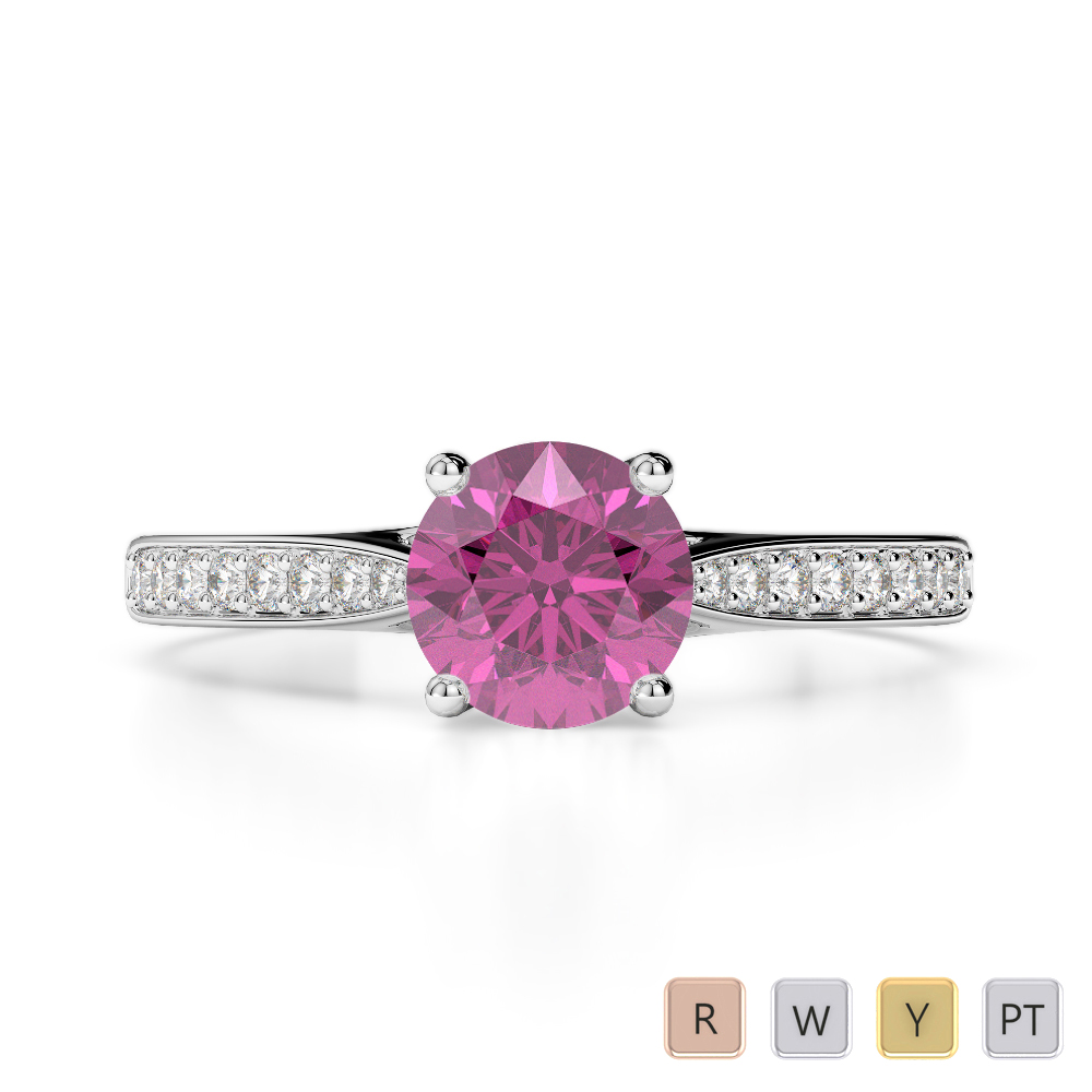 Round Cut Pink Sapphire Engagement Ring With Diamond in Gold / Platinum ATZR-0284
